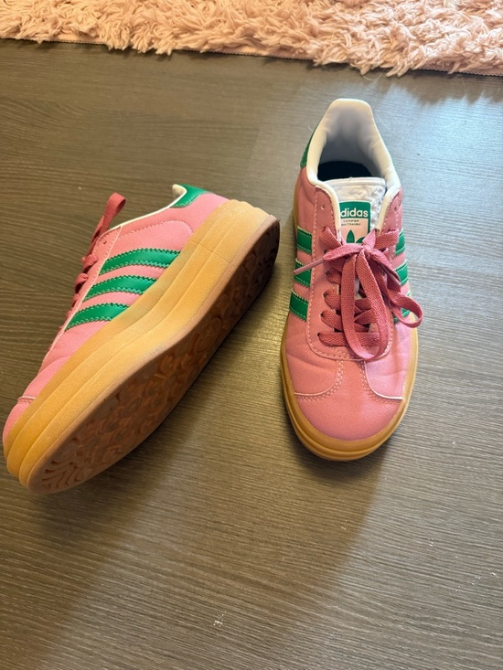 adidas Shoes - adidas Pink with Green Stripe Platform Sneakers